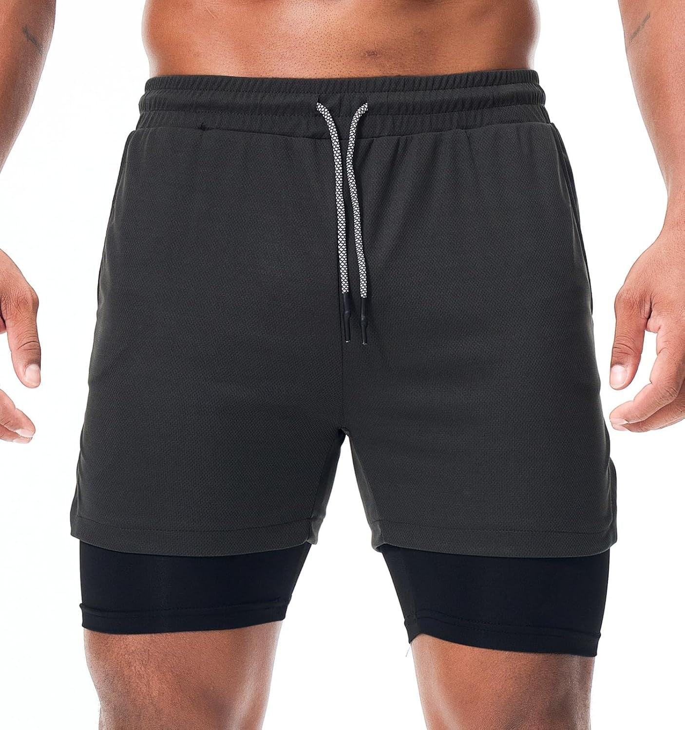 Men'S Athletic Running Shorts Quick Dry Workout Shorts 2 in 1 Shorts 5" Gym Running Shorts for Men with Phone Pocket