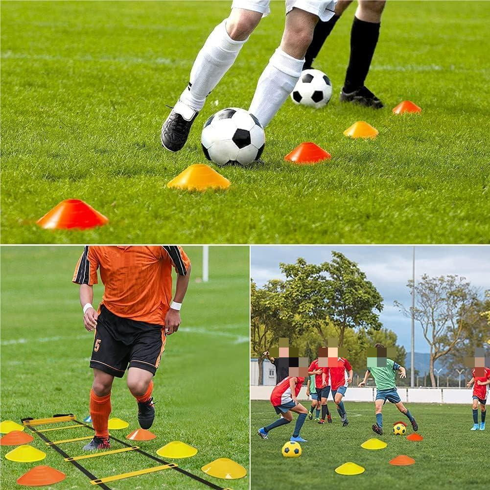 Agility Ladder, 20 Ft Speed Training Equipment Includes 12 Rungs, 1 Running Parachute, 5 Disc Cones, 4 Steel Stakes, 1 Carry Bag, Speed Agility Training Set for Football Basketball Hockey