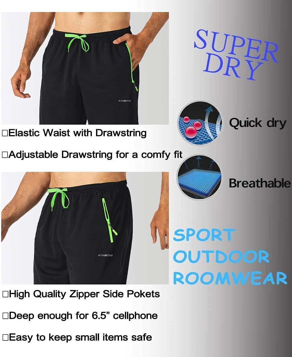 Men'S Sweatpants with Zipper Pockets Open Bottom Athletic Pants for Men Running Jogging Workout Training Gym