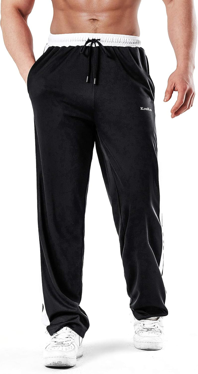 Men'S Sweatpants with Zipper Pockets Open Bottom Athletic Pants for Men Running Jogging Workout Training Gym