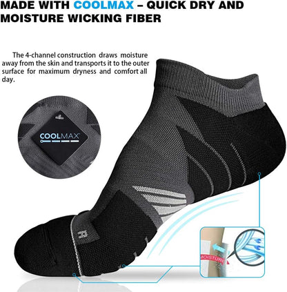 No Show Running Athletic Anti-Blister Wicking Coolmax Socks, Seamless Anti-Odor
